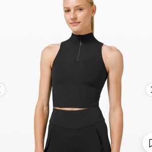 lululemon athletica Black Ribbed Zip-Neck Crop Top